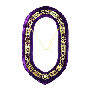 Grand Officers Blue Lodge Chain Collar Gold Plated on <b>Purple</b> <b>Velvet</b> Custom as per Buyer Demand - Product Image 1