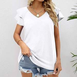 Custom Summer Ladies Cap Sleeve Tops Camiseta básica en blanco Camiseta de moda para mujer para hombres - Product Image 1