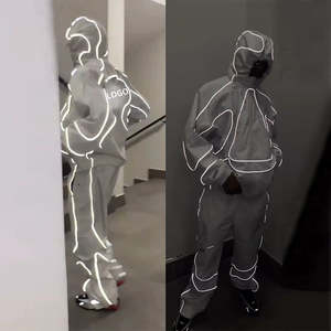 Custom Casual Solid Streetwear 2-Piece Joggers Set 3m Reflective Windbreaker Polyester Track Suit <b>Hoodie</b> Sweat Suit Jacket - Product Image 5