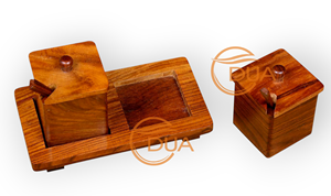 Boîte à épices élégante en bois massif à deux compartiments avec cuillères de service pour l'organisation de la cuisine Outils d'herbes et d'épices - Product Image 2