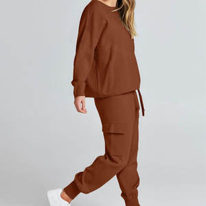 Conjunto de traje de suéter de Punto ligero para mujer, jersey de manga larga con cuello redondo, ajuste informal para invierno - Product Image 4