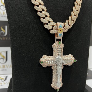 จี้เพชร VVS Moissanite Baguette เงิน925กำหนดเองพร้อมโซ่คิวบาสีโรสโกลด์18K จี้ฮิปฮอปน้ำแข็งและเสน่ห์ - Product Image 6