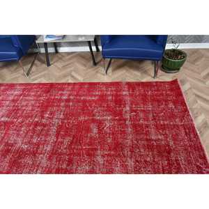 Turkish Rug 6.6x9.4 ft, <b>Red</b> White Ombr <b>Wool</b> Vintage Rug - Product Image 5