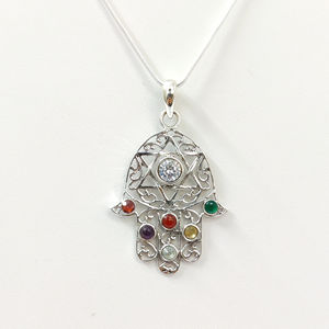 Colgante de Mano de Hamsa de Plata de Ley 925 con Piedras de Colores, Joyería Religiosa para Uso Diario, Unisex - Product Image 1