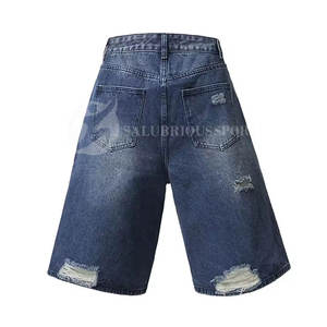 Shorts en jean décontractés pour hommes avec logo personnalisable, respirants, lavage clair, streetwear d'été, hip-hop, taille mi-haute, tricotés - Product Image 5