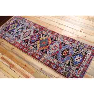 Turkish <b>Runner</b> Rug 2,8x7,9 ft (84x241 cm), Herki <b>Red</b> Animal Print Vintage Rug - Product Image 4