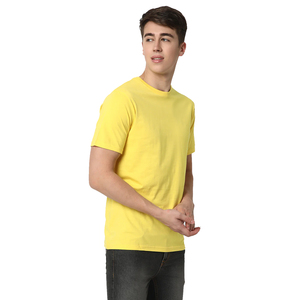 T-shirt en coton à manches courtes jaune pour homme, col rond, coupe classique, avec logo personnalisé, couleur unie, tricot jersey, teinture unie - Product Image 3