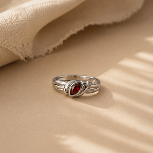 <b>Vintage</b> <b>Gold</b> Plated Brass Adjustable <b>Ring</b> with Crimson Marquise Garnet - Product Image 2