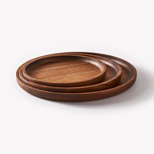 Cuisine durable Restaurant fait à la main Écologique Rond Acacia Bois Alimentaire Snack Canape Assiette en bois pour Steak Dessert Gâteau - Product Image 5