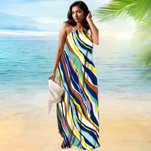 10413-Mx72 pour Sehe Fashion Robe longue ample imprimée dos nu décontractée respirante à col halter grande taille légère 2XL pour les loisirs et les journées décontractées - Product Image 5