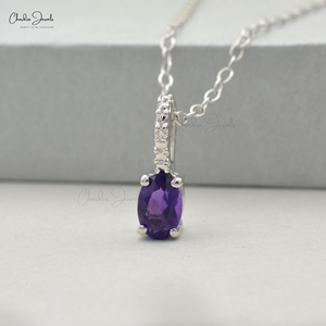 À la mode 14K Solide Or Blanc Pendentif Collier Naturel Violet Améthyste Blanc Diamant Caché Bail Conception Fine Bijoux Perle Charme - Product Image 4