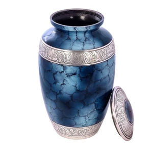 Urne vintage en métal de style américain avec design en marbre bleu et finition argentée Prix pour préserver les souvenirs funéraires - Product Image 1