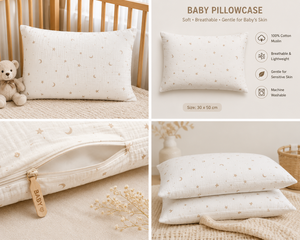 Taie d'oreiller en mousseline étoile et lune, housse de coussin douce pour berceau de bébé, literie de crèche, taie d'oreiller douce en mousseline 100% coton pour bébé de Denizli - Product Image 2