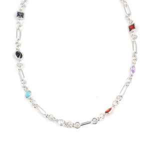 Collar de Plata de Ley 925 con Cuentas y Cadena de Clip con Piedras de Colores de 49 cm, Accesorio de Moda para Mujer - Product Image 2