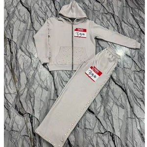 ชุดวอร์มกางเกงวอร์มและมีฮู้ดสำหรับผู้ชายชุดวอร์มประดับพลอยเทียมแบบมีซิปผลิตตามสั่ง - Product Image 1