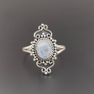 Promise <b>Ring</b> 925 Solid Sterling Silver Handmade Statement Natural Blue Fire Rainbow <b>Moonstone</b> 925 Stamp Handmade <b>Ring</b> Jewelry - Product Image 5