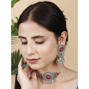 GS Maroon Round Center Flower Choker Elegant <b>Wedding</b> <b>Accessory</b> - Product Image 3