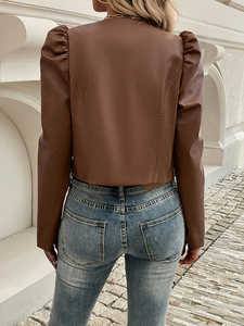 Veste en cuir de haute qualité à la mode pour femmes longueur régulière motif solide Streetwear pour l'automne et l'hiver - Product Image 3