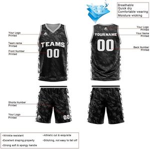 Uniforme de basket-ball de haute qualité blanc et noir avec texture grise et logo de nom personnalisé avec maillots de sport respirants - Product Image 4
