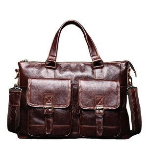 Haute qualité luxe en cuir véritable marine ordinateurs Trolley sac avec bandoulière pochette pour ordinateur portable sac poignée pochette d'ordinateur - Product Image 1