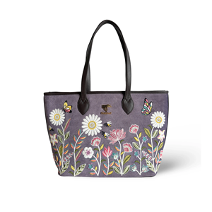 Sac fourre-tout bohème brodé à ouverture facile pour femme, grande capacité, sac de festival uni avec poignées en cuir végétalien violet - Product Image 1