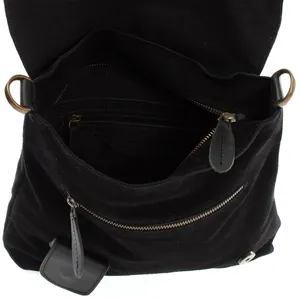 Sac à bandoulière en cuir suédé noir dernier cri sangle réglable boucle magnétique rabat broderie chaînes bouton décoration style corps croisé - Product Image 3