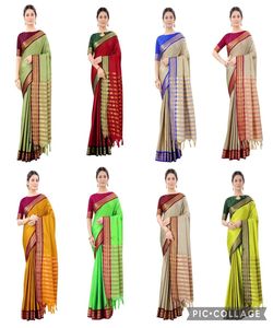 Saree en coton et soie pour fête religieuse traditionnelle indienne et pakistanaise, vêtement à bas prix vendu en gros - Product Image 4