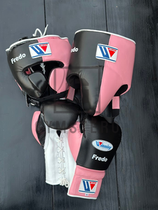Ensemble de boxe bleu personnalisable de haute qualité en cuir de vache véritable avec fermeture à lacets, gants d'arts martiaux à doigts complets - Product Image 6