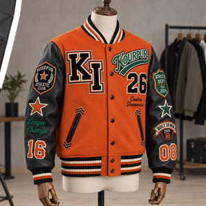 <b>Vintage</b> Men's Custom <b>Varsity</b> <b>Jacket</b> with Stand Collar and Letter Pattern Polyester Sleeves Heavyweight Streetwear Embroidery - Product Image 5