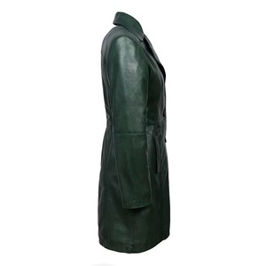 Manteau en cuir véritable vert pour femmes pour l'hiver et l'automne, manteau en cuir élégant - Product Image 2