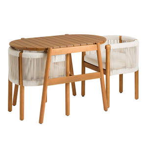 Premium Grade Modern Solid Teak Weather Resistant Outdoor Dining <b>Table</b> Set Rope Chairs for Hotel Balcony Patio Resort <b>Garden</b> - Product Image 2