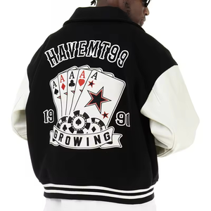 Personalizado de alta calidad de la Universidad de los hombres Letterman chaqueta de cuero genuino Varsity cuello alto bordado Logo frontal de lana ropa de invierno - Product Image 2