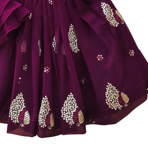 Shoryam Fashion Lehenga indien violet pour filles, tenue de fête longue jusqu'au sol, choli superposé fantaisie, ensemble jupe ethnique imprimée pour enfants, Diwali - Product Image 3