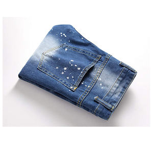 Pantalon en denim léger de haute qualité pour hommes délavé déchiré Skinny Fit Hip Hop écologique lavé en détresse toile Jeans - Product Image 6