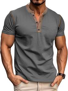 Camisetas Henley informales para hombre, Camiseta clásica de manga corta de algodón con botones, camisetas ligeras sólidas básicas de verano - Product Image 2