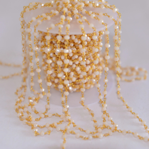Meilleure qualité plaqué or rose opale 3mm perles chapelet chaîne, fil de laiton enveloppé Rondelle chapelet chaîne pour la fabrication de bijoux - Product Image 5