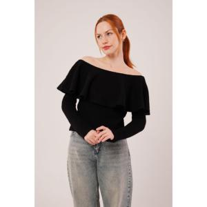 Suéter Negro para Mujer al por Mayor con Detalle de Volantes en el Cuello, Elegante y a la Moda - Product Image 2