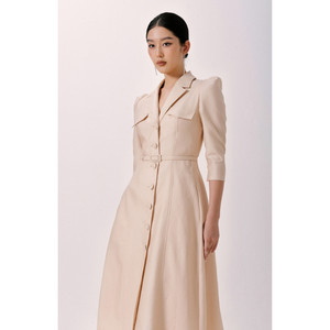 ชุดเดรสสีขาวแบบมีเข็มขัดชุดราฟาเอลนอตเชอร์ชุดเดรสครึ่งแขนสำหรับผู้หญิงมีแบรนด์ท้องถิ่นจากเวียดนาม - Product Image 1