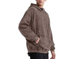 Sweat à capuche ample en coton délavé pour homme, style streetwear décontracté, avec poche imprimée en relief et impression numérique pour l'hiver - Product Image 6