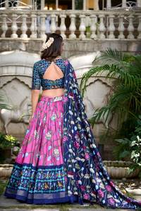 Nuevo diseño tradicional Tussar seda Lehenga Patola estampado Zari tejido borde para fiesta de boda festiva desgaste a juego Choli - Product Image 3