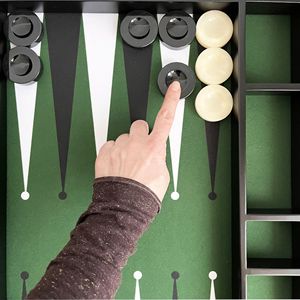 Tournament Size <b>Backgammon</b> <b>Set</b> Green Fabric Ground Leather Case 22x29 Inch (57x75cm) - Product Image 3