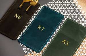 Porta Cubiertos Plegable de Cuero Genuino Ecológico de Lujo para Restaurante, Organizador de Cubiertos Rústico Enrollable LCH-0012 - Product Image 4