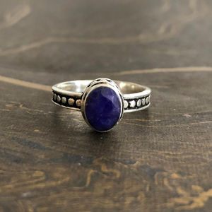 Designer Vintage <b>Statement</b> <b>Ring</b> (3.4 Grams) Gold Plated with Lapis Gemstone Titanium Alloy Bezel Setting Gift - Product Image 1