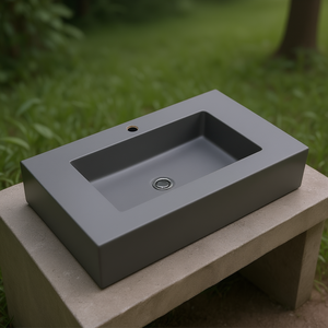 Lavabo de Resina Gris Mate Koricini de 80 cm con Lavabo Central y Orificio para Grifo - Product Image 3