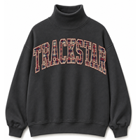 Sweat-shirt oversize à col montant vert olive uni pour femme, manches longues, style streetwear décontracté, Trackstar OEM Private Label