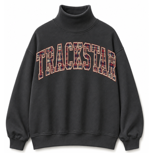 Womens Bright <b>Pink</b> Oversized Mockneck <b>Sweatshirt</b> With Striped Ribbed Trim Long Sleeve Trackstar OEM Private Label - Product Image 5