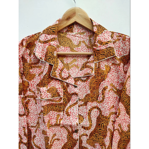 <b>Women</b> Handmade Leopard Print Cotton Pajama <b>Set</b> with Travel Carry Bag Wholesale Orders for Best Price - Product Image 2