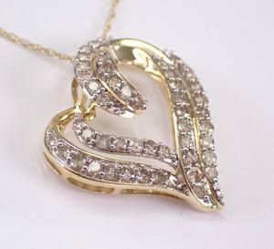 Collier pendentif en or jaune pur 14 carats ou en argent sterling avec cœur ouvert et diamant, élégant cadeau, collier fin - Product Image 2