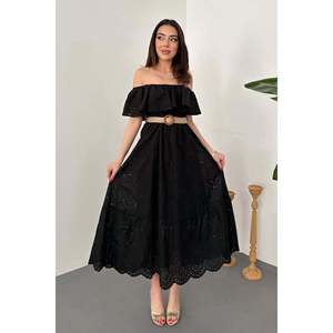 Black Off-Shoulder Broderie Anglaise <b>Dress</b> - Black - Product Image 1