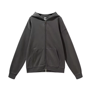 Sweat à capuche zippé intégral surdimensionné pour homme en coton épais vintage délavé à l'acide avec logo personnalisé - Product Image 1